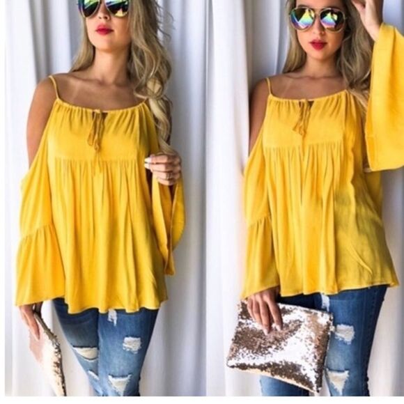 And The Why Gauzy White Blouse Cold Shoulder Flowy Women's M - Picture 9 of 9
